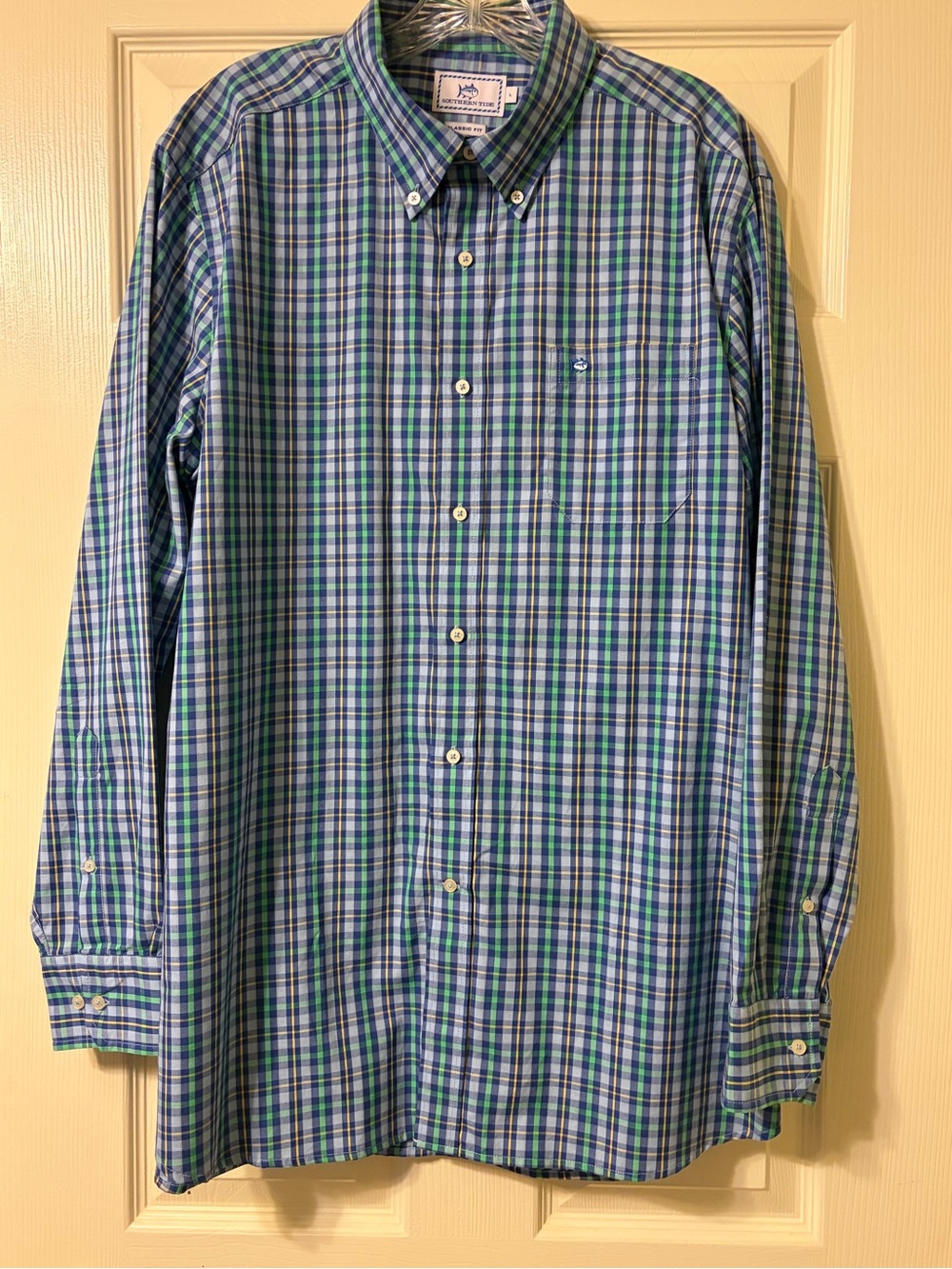 Southern Tide Blue and Green Plaid Button-Down Shirt